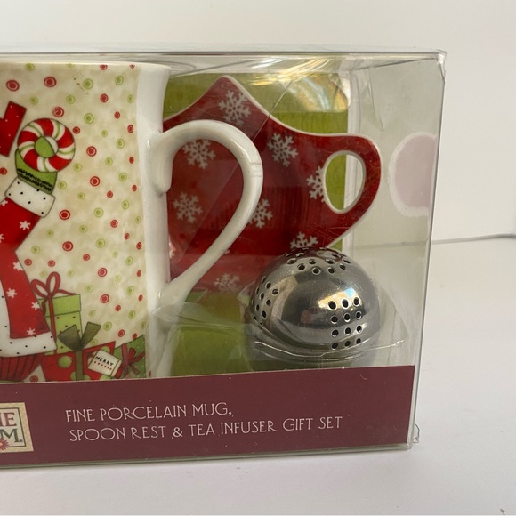 Debbie Mumm Christmas Mug Gift Set Tea Infuser Spoon Rest New Fine porcelain - Picture 9 of 11